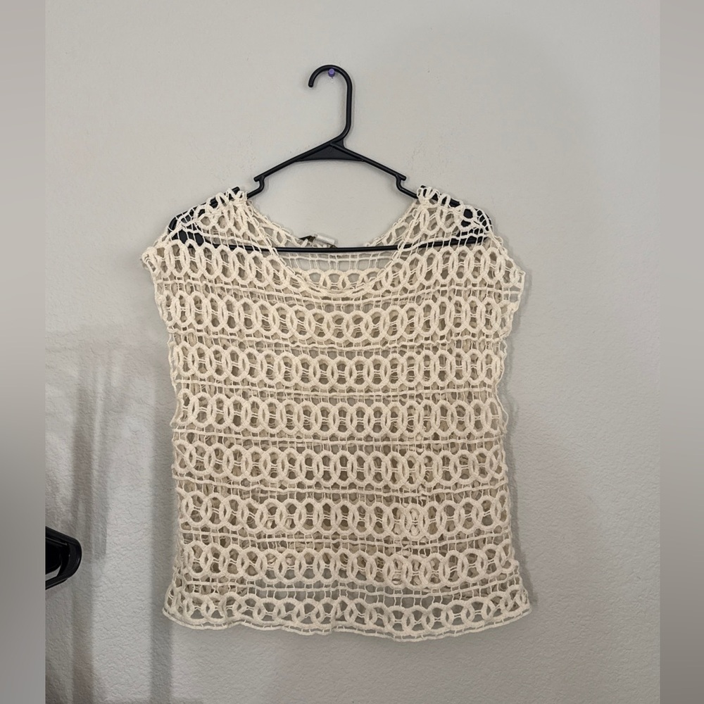 100% open knit crochet layering cream blouse vintage fairy coquette top